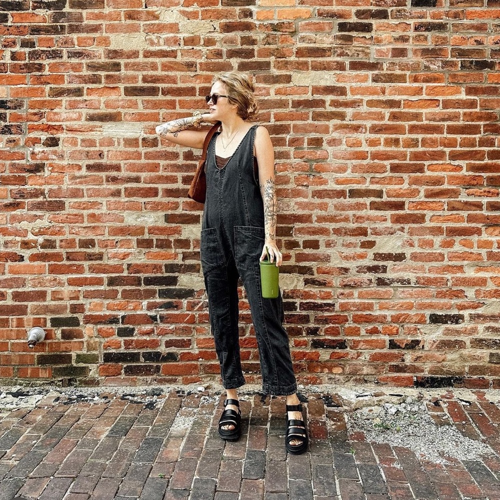 High Roller Denim Jumpsuit - washed black